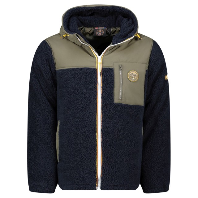 Kurtka Polarowa Męska z Kapturem Granatowa Geographical Norway Terpa Navy MEN – widok z przodu