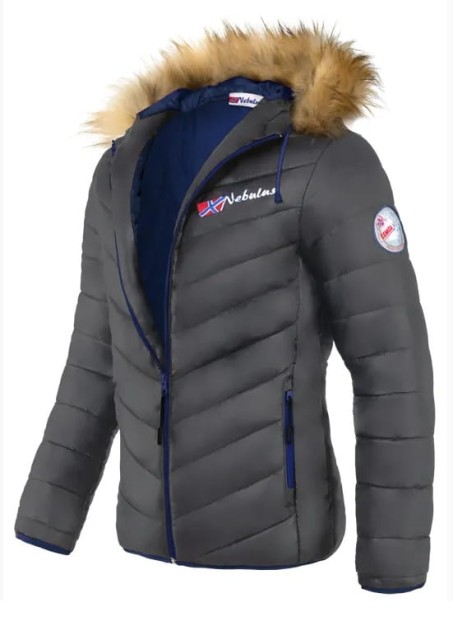 Pikowana kurtka męska Nebulus Ariola z kaputurem ze sztucznym futrem